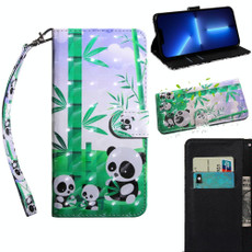 For iPhone 13 Pro Max 3D Painting Pattern Coloured Drawing Leather Phone Case (Panda)