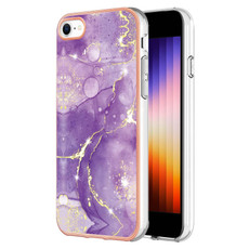 For iPhone SE 2022 / SE 2020 / 8 / 7 Electroplating Marble Pattern Dual-side IMD TPU Shockproof Phone Case(Purple 002)