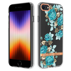 For iPhone SE 2022 / SE 2020 / 8 / 7 Flowers and Plants Series IMD TPU Phone Case(Blue Rose)