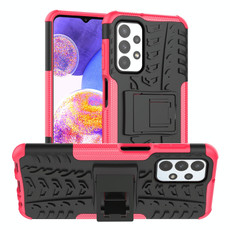 For Samsung Galaxy A23 Tire Texture Shockproof TPU+PC Phone Case with Holder(Pink)