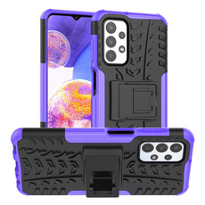 For Samsung Galaxy A23 Tire Texture Shockproof TPU+PC Phone Case with Holder(Purple)