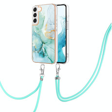 For Samsung Galaxy S22 5G Electroplating Marble IMD TPU Phone Case with Lanyard(Green 003)