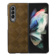 For Samsung Galaxy Z Fold3 5G Weave Plaid PU Phone Case(Green)