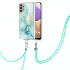 For Samsung Galaxy A33 5G Electroplating Marble IMD TPU Phone Case with Lanyard(Green 003)