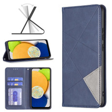 For Samsung Galaxy A03 166mm Rhombus Texture Magnetic Leather Phone Case(Blue)