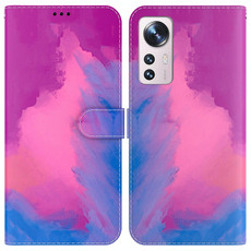 For Xiaomi 12 / 12X Watercolor Pattern Horizontal Flip Leather Phone Case(Purple Red)