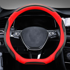 Leather Carbon Fiber Stitching Car Steering Wheel Set, Diameter: 38cm(Black Red D Shape)