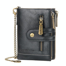 Baellerry  Short Wallet Double Zipper Tri-Fold Wallet For Men(Black)
