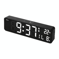 6625D LED Digital Alarm Clock Luminous Desktop Timer Temperature Display Alarm Clock( Black Shell White Light)