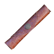 W-T24 Literary Retro Leather Roller Blind Pencil Case(Coffee Carved)