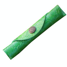 W-T24 Literary Retro Leather Roller Blind Pencil Case(Green Carved)