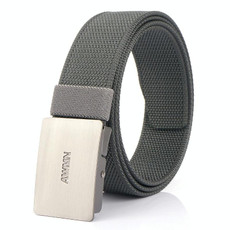 AWMN Men Nylon Canvas Cargo Jeans Casual Buckle Belt, Length: 120cm(Silver Buckle Dark Gray)