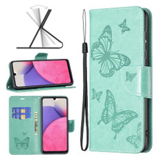 For Samsung Galaxy A33 5G Two Butterflies Embossing Leather Phone Case(Green)
