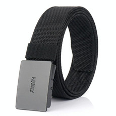 AWMN Men Nylon Canvas Cargo Jeans Casual Buckle Belt, Length: 120cm(Black Buckle Black)