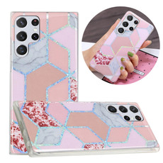 For Samsung Galaxy S22 Ultra 5G Electroplating TPU Protective Phone Case(Pink Rhombus)