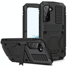 For Samsung Galaxy S22 5G R-JUST Metal + Silicone Holder Phone Case(Black)
