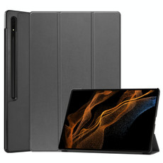 For Samsung Galaxy Tab S8 Ultra Three-folding Holder Custer Texture Leather Tablet Case(Grey)