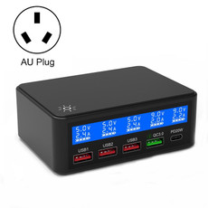 618 QC3.0 + PD20W + 3 x USB Ports Charger with Smart LCD Display, AU Plug (Black)