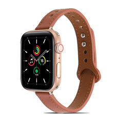 Double Rivets Leather Watch Band for Apple Watch Ultra 49mm&Watch Ultra 2 49mm / Series 9&8&7 45mm / SE 3&SE 2&6&SE&5&4 44mm / 3&2&1 42mm(Brown)