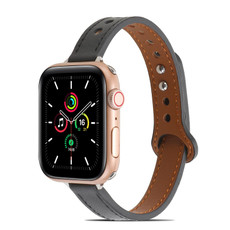 Double Rivets Leather Watch Band for Apple Watch Ultra 49mm&Watch Ultra 2 49mm / Series 9&8&7 45mm / SE 3&SE 2&6&SE&5&4 44mm / 3&2&1 42mm(Black)