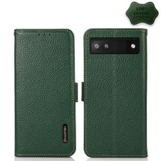 For Google Pixel 6a KHAZNEH Side-Magnetic Litchi Genuine Leather RFID Case(Green) For Google Pixel 6a KHAZNEH Side-Magnetic Litchi Genuine Leather RFID Case(Green)