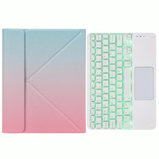 H-109CS Touch Backlight Bluetooth Keyboard Leather Case with Rear Three-fold Holder For iPad Pro 11 inch 2021 & 2020 & 2018 / Air 2020 10.9(Pink Blue)