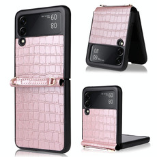 For Samsung Galaxy Z Flip3 5G Siamese Bamboo Texture Phone Case with Lanyard(Rose Gold)
