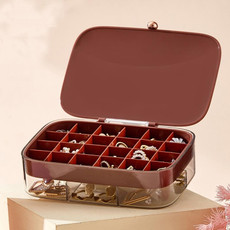 LSHZ13 30 Grids Double-Layer Jewelry Storage Box(Bean Red)
