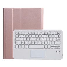 A11B-A Lambskin Texture Square Keycap Bluetooth Keyboard Leather Case with Touch Control For iPad Air 4 2020 10.9 / Pro 11 inch 2021 & 2020 & 2018(Rose Gold)