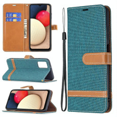 For Samsung Galaxy A03s 166mm Color Matching Denim Texture Leather Phone Case(Green)