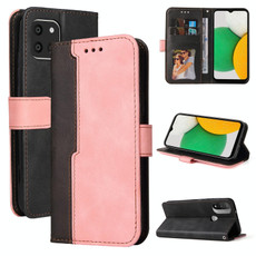For Samsung Galaxy A03 EU Version Stitching-Color Flip Leather Phone Case with Holder(Pink)