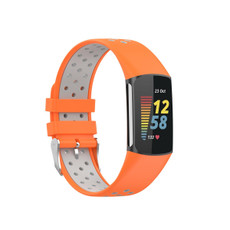 For Fitbit Charge 5 Double Color Metal Buckle Hole Silicone Watch Band(Orange Gray)