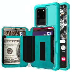 For Samsung Galaxy S20+ Zipper Wallet Card Bag PU Back Phone Case(Green)