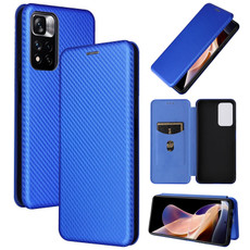 For Xiaomi Redmi Note 11 Pro / Note 11 Pro+ Carbon Fiber Texture Horizontal Flip PU Phone Case(Blue)