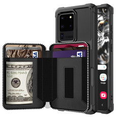 For Samsung Galaxy S20 Zipper Wallet Card Bag PU Back Phone Case(Black)