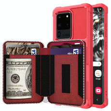 For Samsung Galaxy S20+ Zipper Wallet Card Bag PU Back Phone Case(Red)