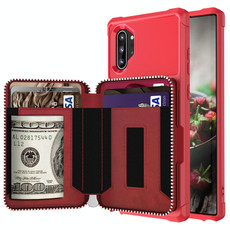 For Samsung Galaxy Note10 Zipper Wallet Card Bag PU Back Phone Case(Red)