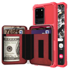 For Samsung Galaxy S20 Ultra Zipper Wallet Card Bag PU Back Phone Case(Red)