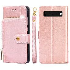 For Google Pixel 6 Zipper Bag Horizontal Flip Leather Phone Case with Holder & Card Slots & Lanyard(Rose Gold) For Google Pixel 6 Zipper Bag Horizontal Flip Leather Phone Case with Holder & Card Slots & Lanyard(Rose Gold)