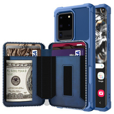 For Samsung Galaxy S20 Zipper Wallet Card Bag PU Back Phone Case(Blue)