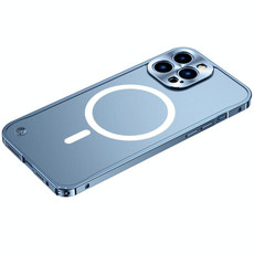 For iPhone 13 Pro Max Metal Frame Frosted PC Shockproof Magsafe Case (Ocean Blue)