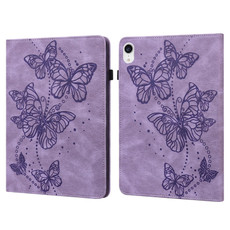 For iPad mini 6 Embossed Butterfly Pattern Horizontal Flip Leather Tablet Case(Purple)