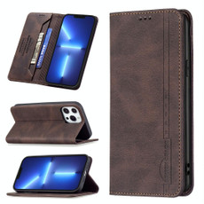 For iPhone 13 Pro Max Magnetic RFID Blocking Anti-Theft Leather Case with Holder & Card Slots & Wallet (Brown)