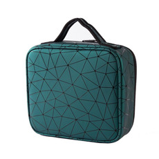 Waterproof Cosmetic Box With Partitions Cosmetic Bag Large-Capacity Rhombic PU Cosmetic Storage Box(Green)