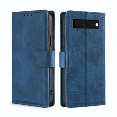 For Google Pixel 6 Skin Feel Crocodile Texture Magnetic Clasp Horizontal Flip PU Leather Case with Holder & Card Slots & Wallet(Blue)