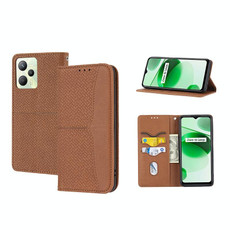 For OPPO Realme C35 Woven Texture Stitching Magnetic PU Leather Phone Case(Brown)