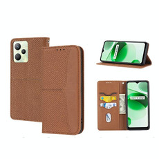 For OPPO Realme 9 Pro Woven Texture Stitching Magnetic PU Leather Phone Case(Brown)