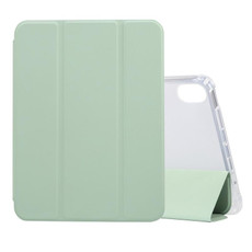 For iPad mini 6 3-folding Electric Pressed Skin Texture Horizontal Flip Shockproof Transparent TPU + PU Leather Tablet Case with Holder& Pen Slot & Sleep / Wake-up Function(Green)