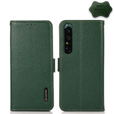 For Sony Xperia 1 IV KHAZNEH Side-Magnetic Litchi Genuine Leather RFID Phone Case(Green) For Sony Xperia 1 IV KHAZNEH Side-Magnetic Litchi Genuine Leather RFID Phone Case(Green)