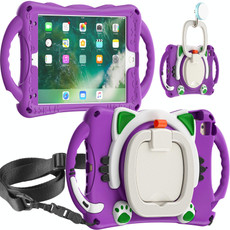 Cute Cat King Kids Shockproof Silicone Tablet Case with Holder & Shoulder Strap & Handle For iPad mini 2019 / 4 / 3 / 2 / 1(Purple)